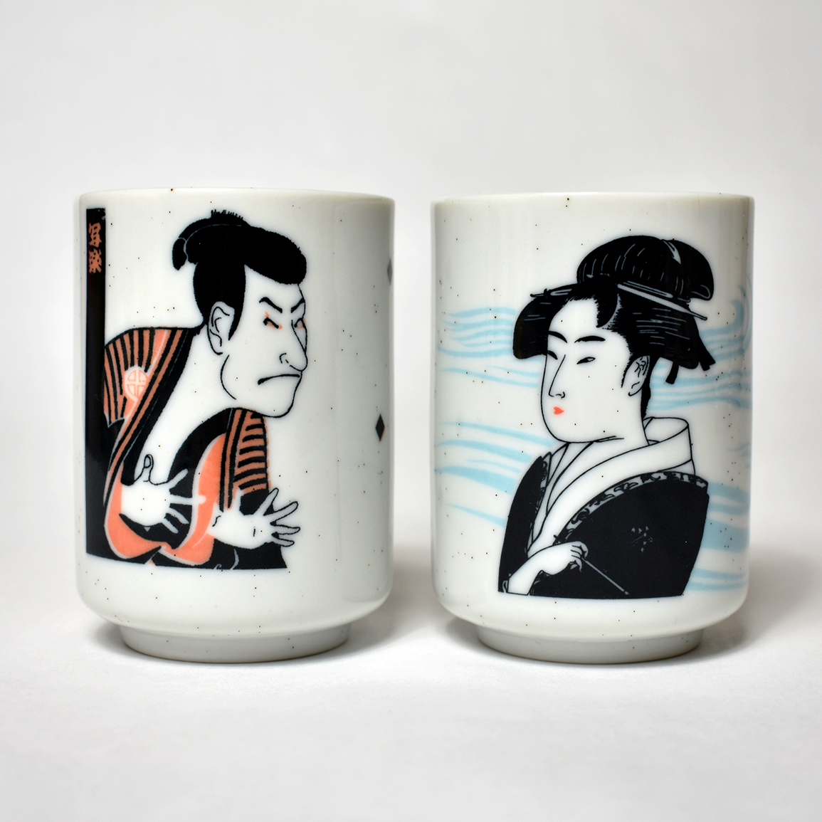 Yakko Edobei and Geisha Ukiyo-e Japan Traditional Mino ware Sushi Yunomi Tea Cup Set